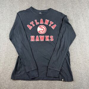 47 Brand T-Shirt Men's Small Black Atlanta Hawks Long Sleeve NBA Graphic Tee